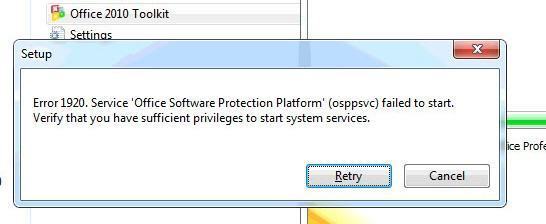 Sửa lỗi "Setup Error 1920 Service Office Software Protection Platform osppsvc falied to start" trên office 2010