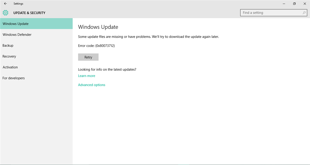 Sửa lỗi 0x80073712 trên Windows 10 Creator update