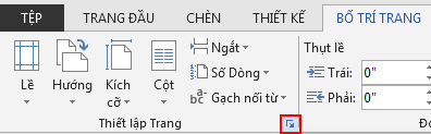 Trên tab Bố cục Trang, biểu tượng Thiết lập Trang ở phía dưới bên phải sẽ mở cửa sổ Thiết lập Trang.