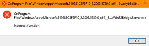 Cách sửa lỗi Win32Bridge.server.exe Incorrect function trong Windows 10