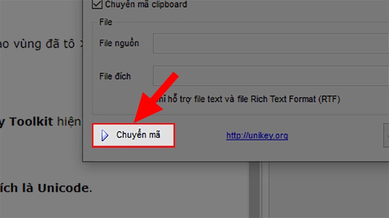 Nhấn Chuyển mã để sửa lỗi font chữ trong Excel