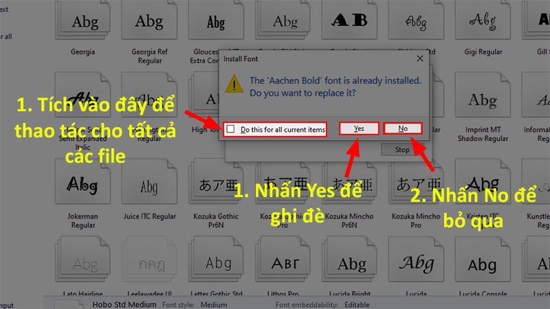 Thông báo có các font bị trùng lặp với font có sẵn trong máy