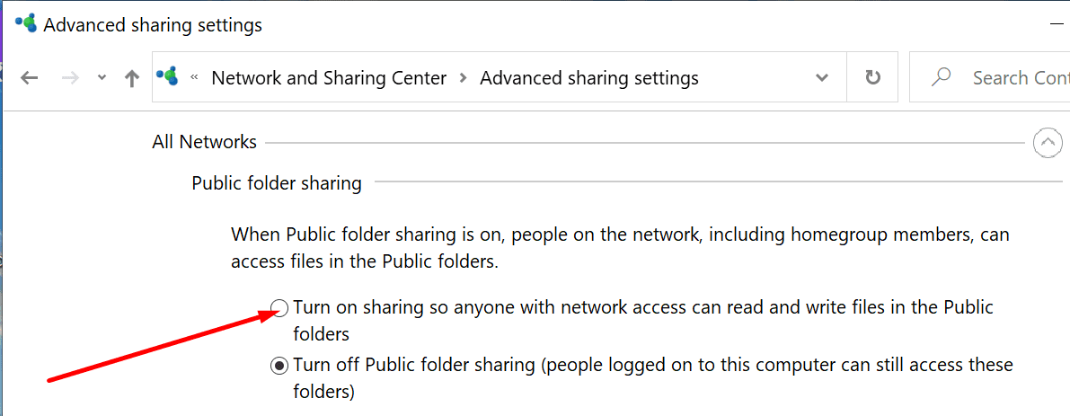 enable public folder sharing