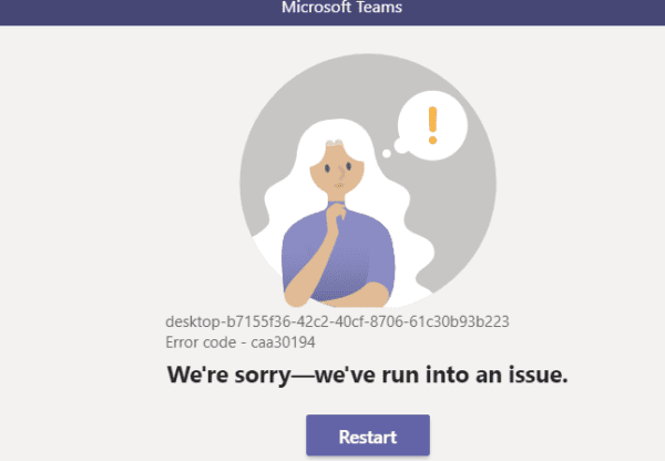 Khắc phục sự cố Mã lỗi Microsoft Teams caa30194