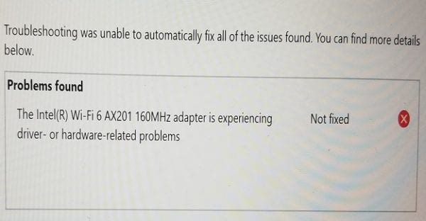 Fix Intel WI-FI 6 AX201 Adapter Driver or Hardware Issues