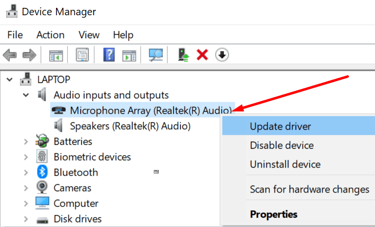 update microphone driver windows 10