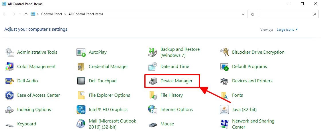 mở cửa sổ device manager