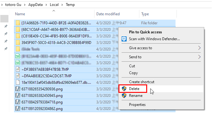 Delete Temp files using Run command
