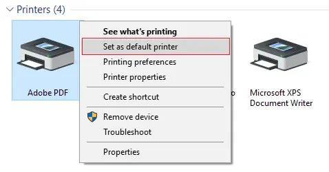 Nhấp chuột phải vào máy in của bạn và chọn Set as a default printer.