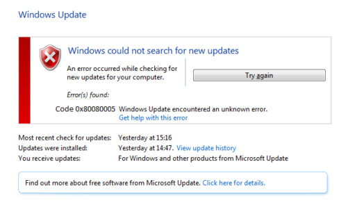 Sửa lỗi Windows Update Error Code 0x80080005 - Ngolongnd.net