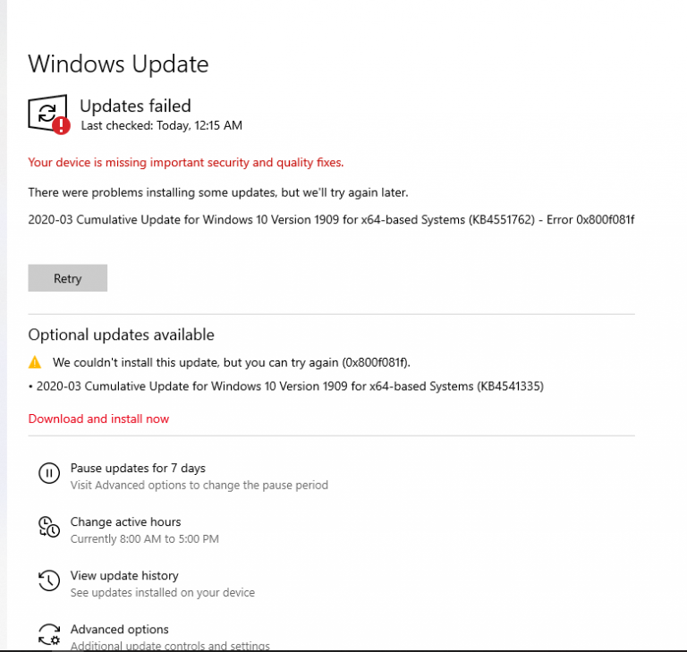 Sửa lỗi your device is missing important security and quality fixes