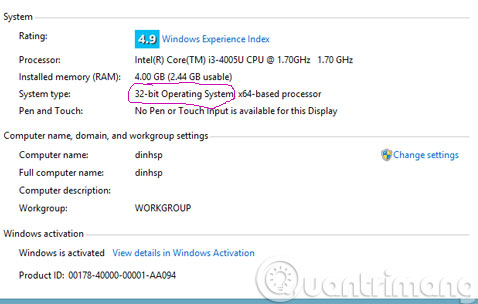 Kiểm tra phiên bản Windows