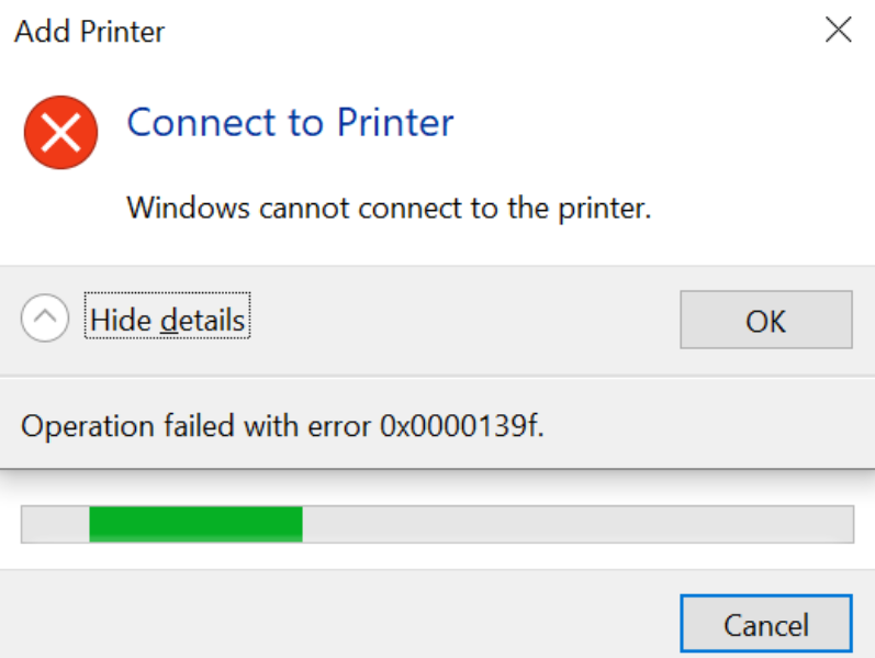 windows cannot connect to the printer operation failed with error 0x00000139f