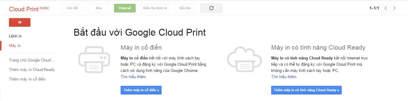 Truy cập Google Cloud Print