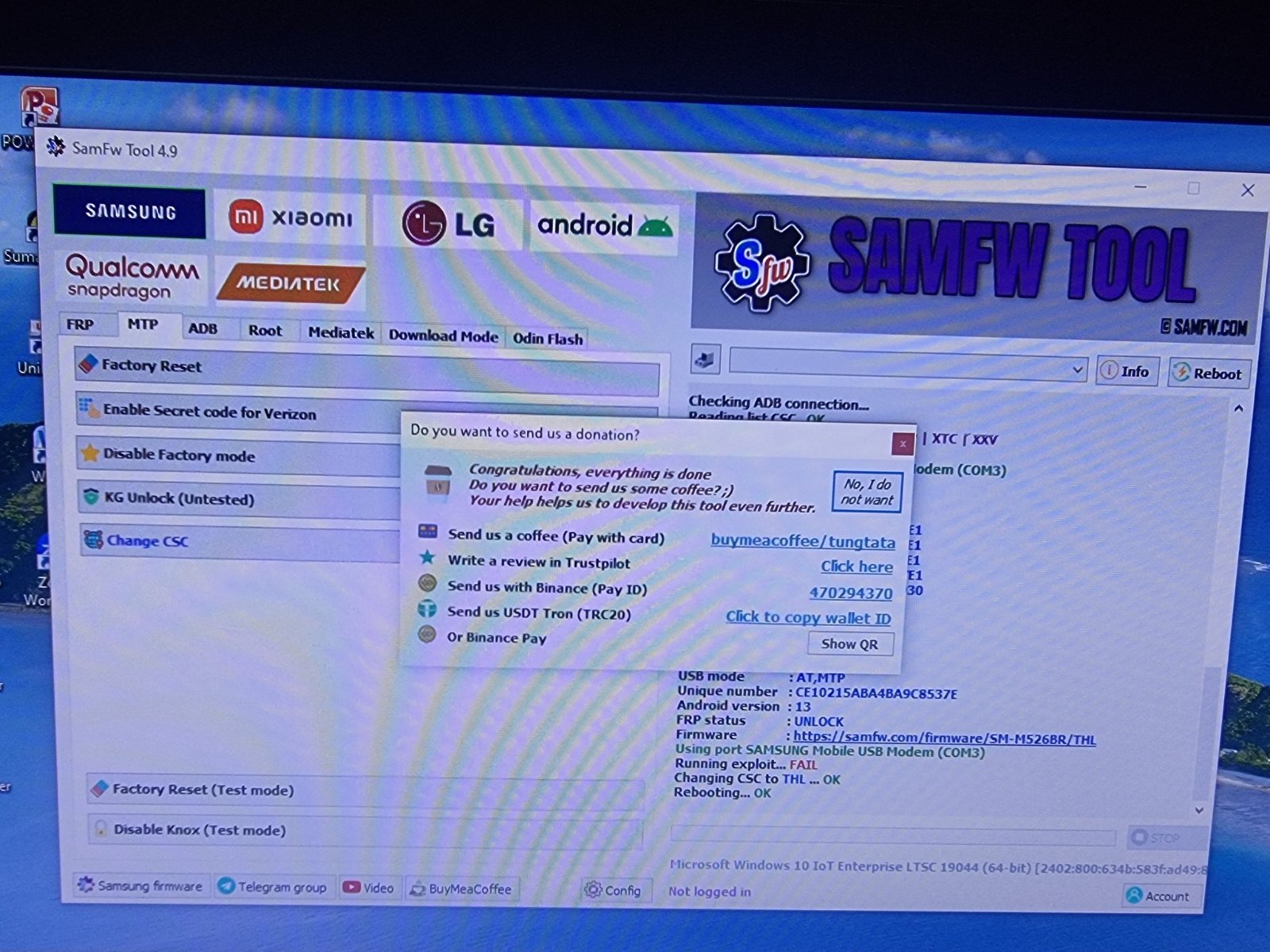 Hình 10 thông báo đổi CSC thành công.