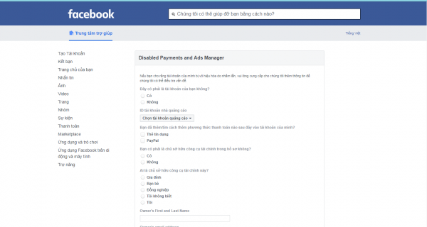 Đánh dấu và điền đầy đủ các thông tin vào mẫu kháng nghị Facebook
